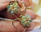 Charming Hearts Earrings in 14k GF Wire with Spring Green AB Glass Flowers