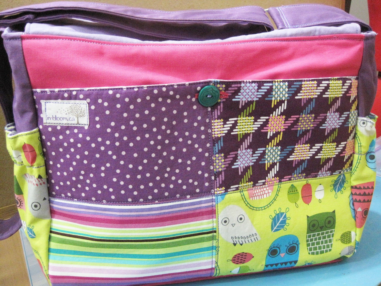 Custom Diaper Bag - Handmade - Large - Prints - Unisex - Boy Girl - Lots of Pockets - Multi Color - Polka Dot - Elephant - Owl