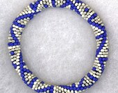 Blue and Silver Mosaic Bead Crochet Bracelet