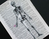 Skeleton Print on Vintage Medical Dictionary Page - 5 x 7 Skeleton in Love Valentines Day