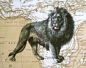 Lion Print on Map of Africa - 5 x 7 Lion Map Print - Safari Print - Safari Decor