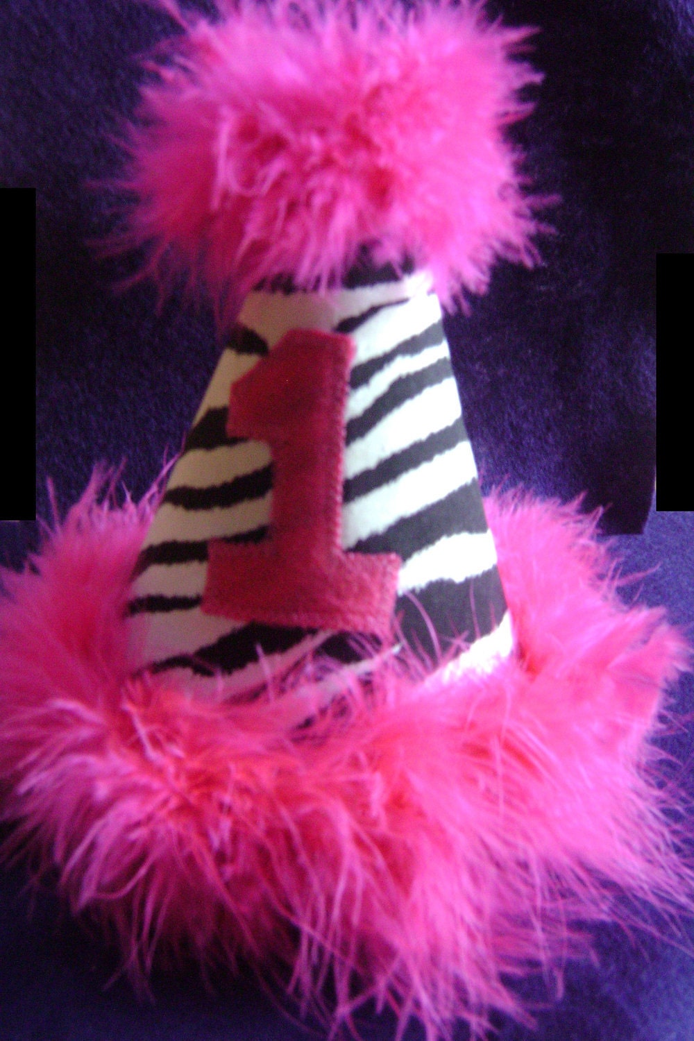 Zebra Party hat - Custom Party hat... Babies Princess1st 2nd 3rd ZEBRA Birthday Party HAT with Hot Pink Marabou Il_170x135