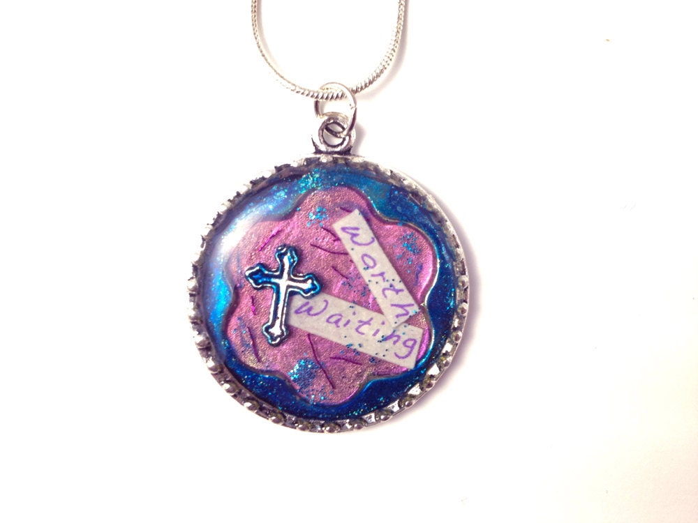 Worth Waiting - Abstinence - Aqua and Pink with Cross
