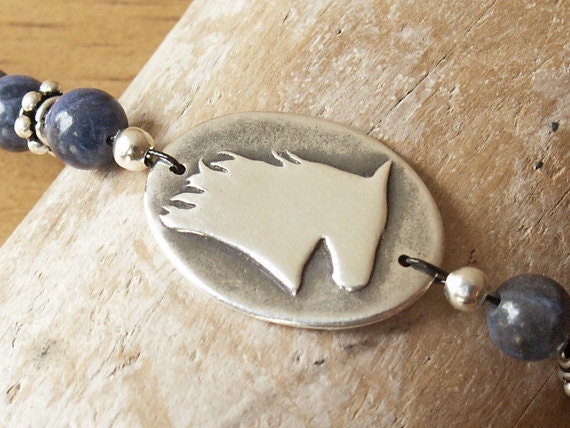 Horse Head Bracelet denim blue sodalite stone beads unique handmade recycled fine silver cowgirl western