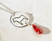 Swedish Dala Horse Necklace red CZ cubic zirconia accent handmade Fine Silver round circle disc charm Swedish design pendant Sterling chain
