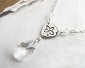Sparkling Crystal Necklace sterling silver and crystal with fine silver handmade unique flower link pendant