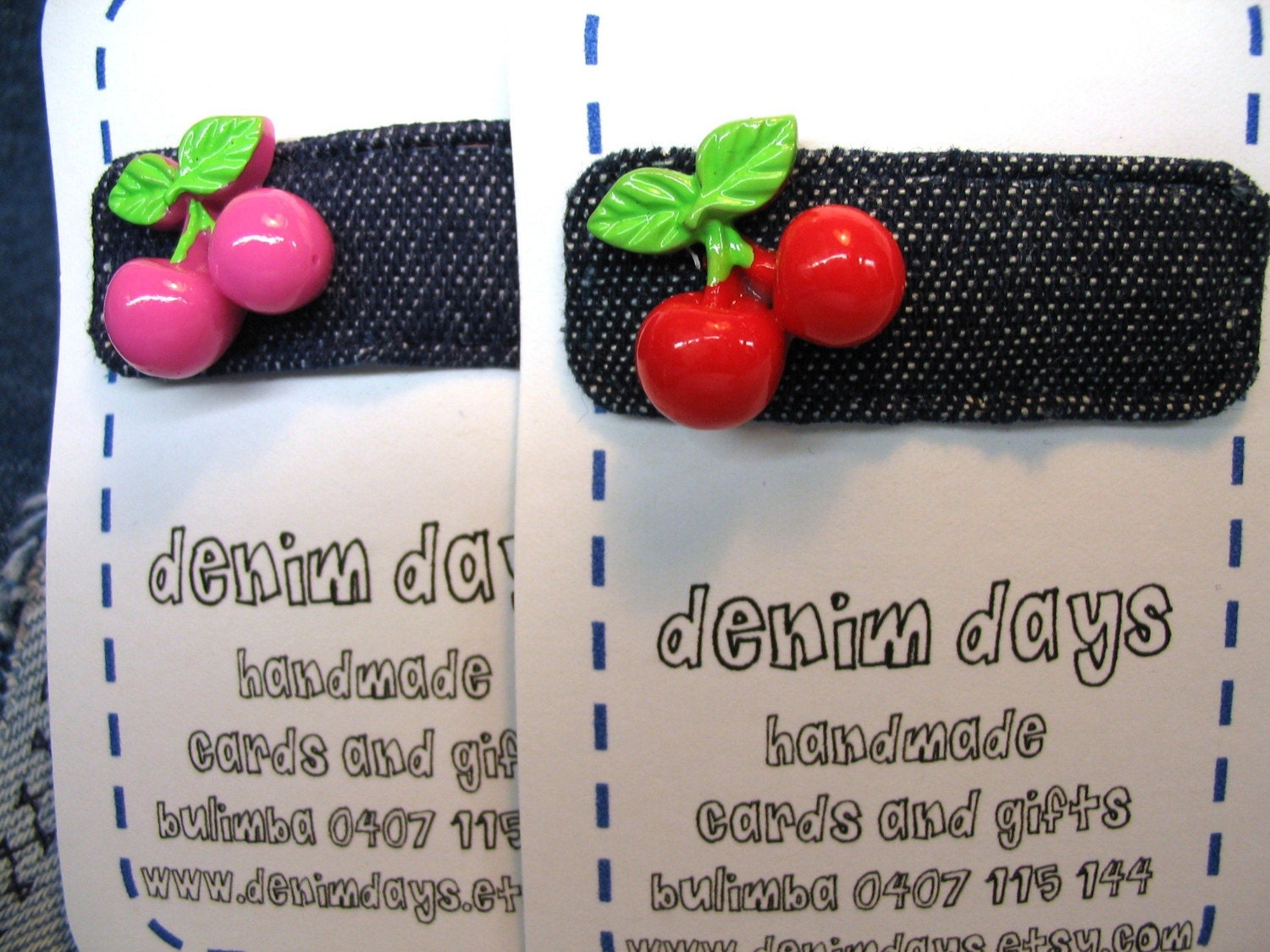 Denim Cherry Hair Clip