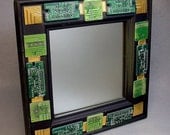 Recycled CIRCUIT BOARD MIRROR Decorated Vintage Black