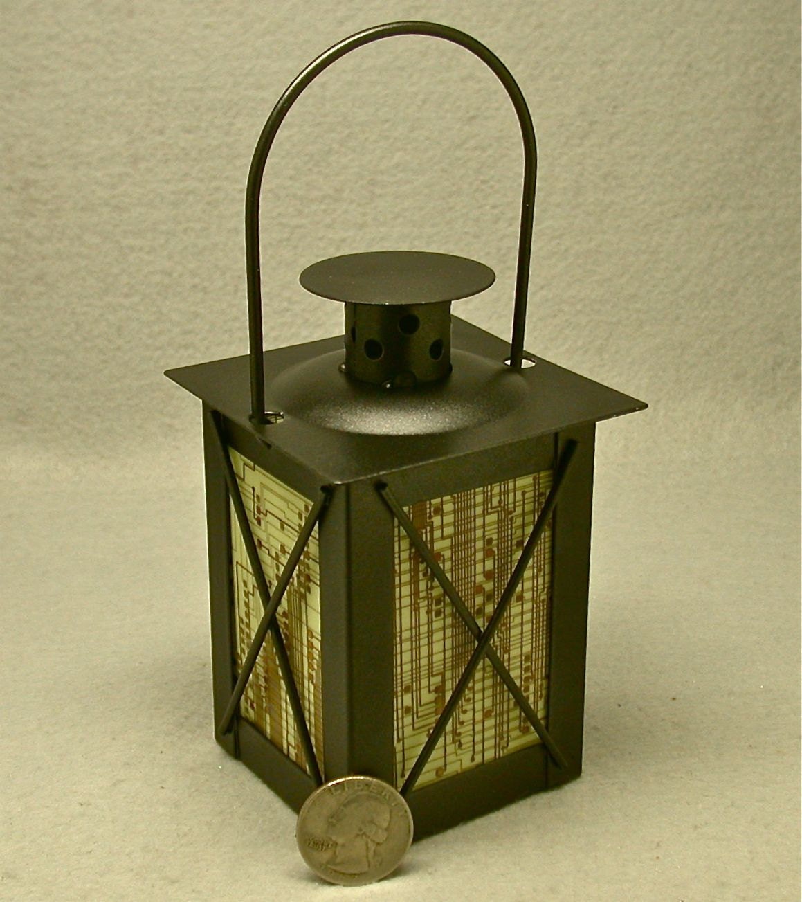 RECYCLED CIRCUIT BOARD Geek Vintage Black Metal Lantern Candle Holder