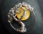 Yellow Moon Mother of Pearl Sterling Silver Tree of Life Necklace