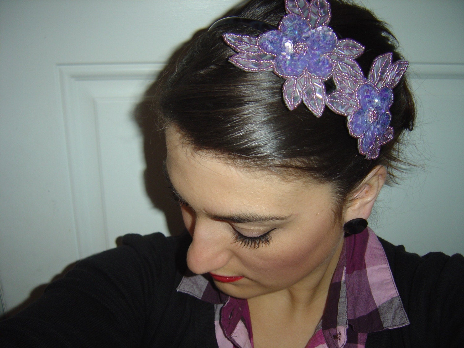 new moon purple sequin headband