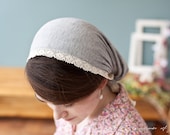 Victorian style snood covering in Heather gray-- Garlands of Grace classic stretch covering