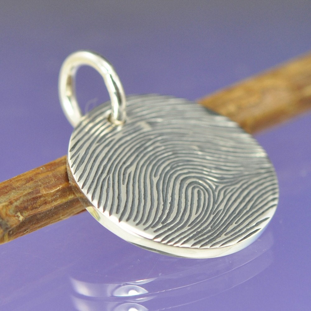 Personalised Fingerprint Charm. Your fingerprint hand engraved on Sterling Silver