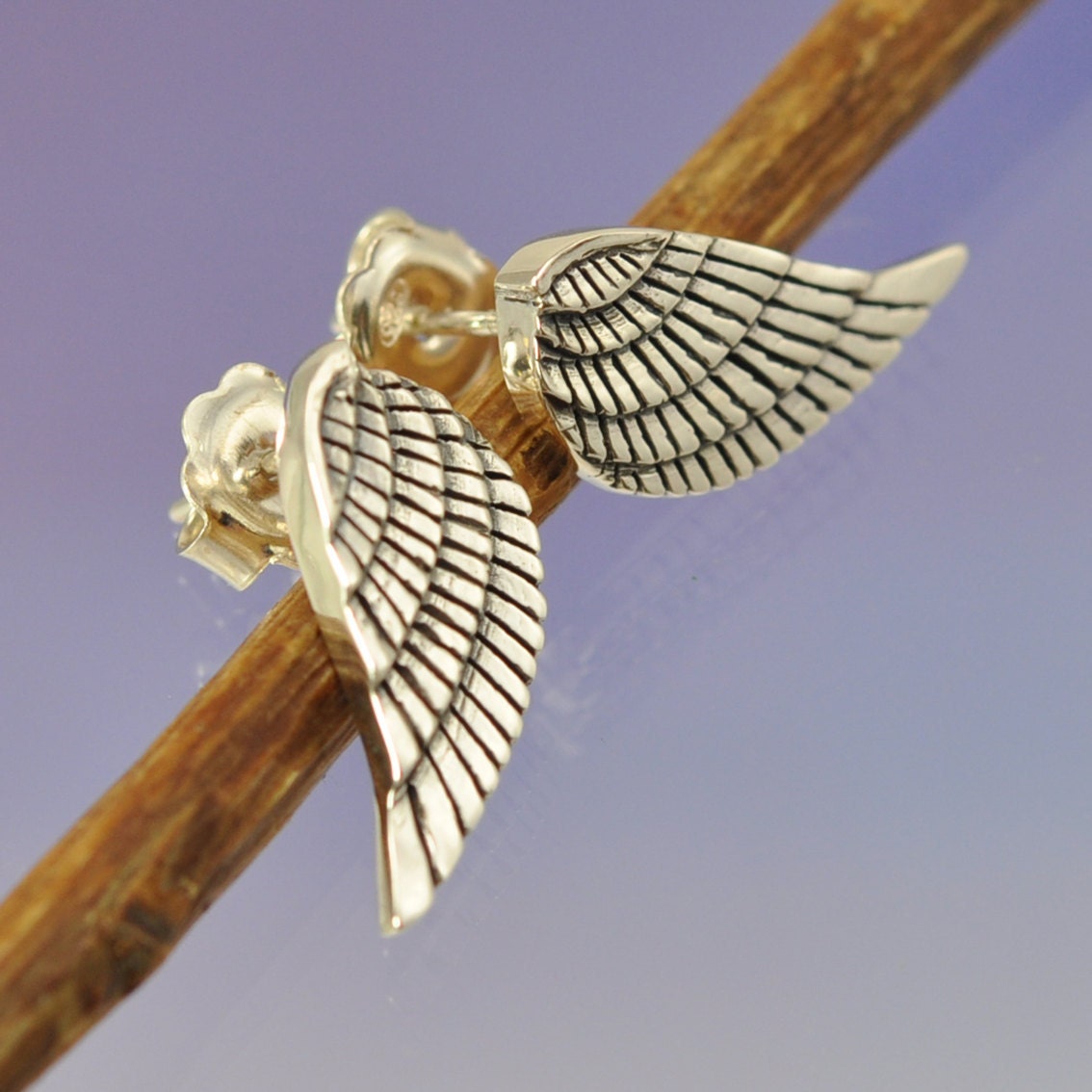 Angel Wing silver Earrings. Handmade Studs