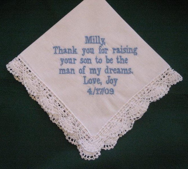 Personalized Wedding Gift- Wedding Handkerchief for Mother of the Groom with Gift Box 87B includes shipping in the US