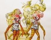 SALE-Original Painting-Take Me With You-Traveling Hobo Twins-Pinkytoast Art-18 x 24 inches