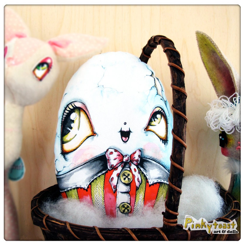 Happy Humpty Dumpty-Big Eyed Easter Egg Doll-Handmade Pinkytoast Art Doll