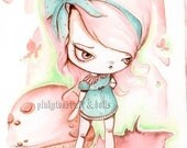 Little Alice in Wonderland and the Eat Me Mushroom- Pinkytoast Art Print-8x10