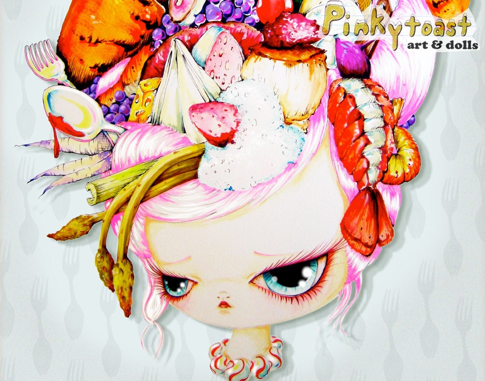11x14- French Food-Fancy Kitchen Hat-Big Eye Art-Pinkytoast Art Print