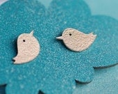 Gold Small Bird Earrings in 9K Gold, Minimalist Animal Earrings, Sweet Lovebird Studs