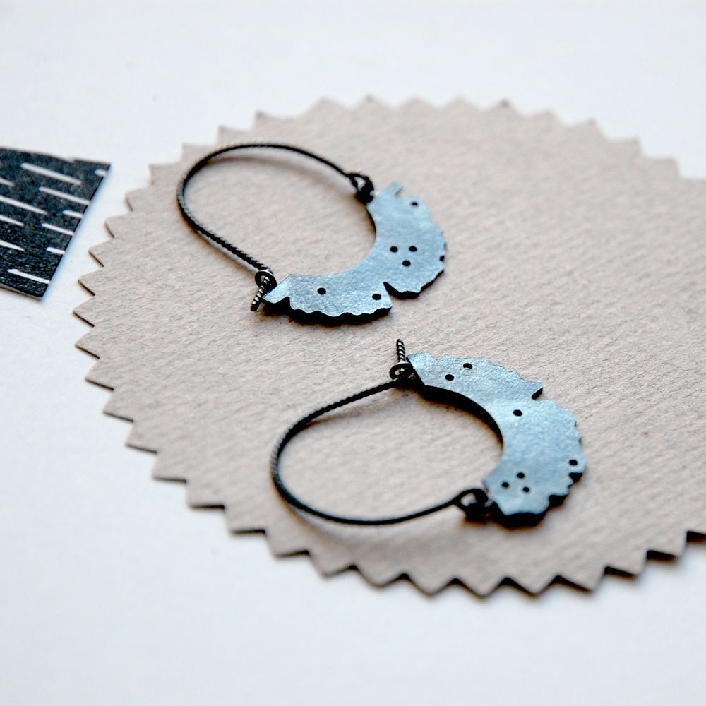 Oxidised Silver Hoop Earrings, Rock Coral Earrings, statement jewellery in sterling silver LAST PAIR