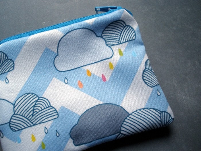50% OFF SALE - Chevron Stripe Rain Drops Coinpurse in Organic Cotton