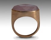 Engagement gemstone ring - 14K brushed rose gold ring set rose cut rose chalcedony stone  - First impressions