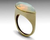14K brushed yellow gold gemstone ring inlaid rose cut opalite - cocktail ring - First impressions