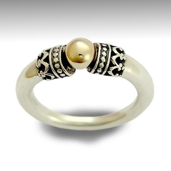 Sterling silver filigree ring combined yellow gold - Royal