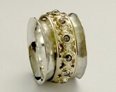RESERVED to Robin - payment 7 -Diamonds ring - Wide 14k YELLOW gold band with a yellow gold spinner and champagne diamonds - New beginning