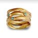 14k Rose gold wide wedding- engagement band set blue opal gemstones - Rolling stones
