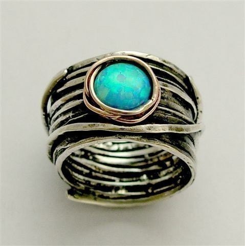 Engagement ring - Sterling silver and rose  gold ring with blue opal gemstone - Imagine life in peace 2