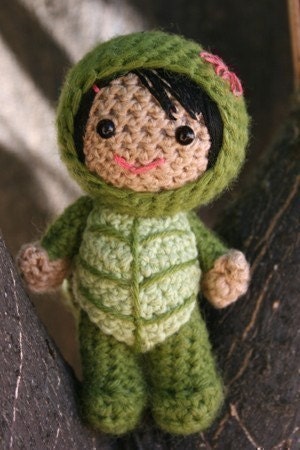 Crochet Pattern- Lucy in a turtle costume amigurumi doll