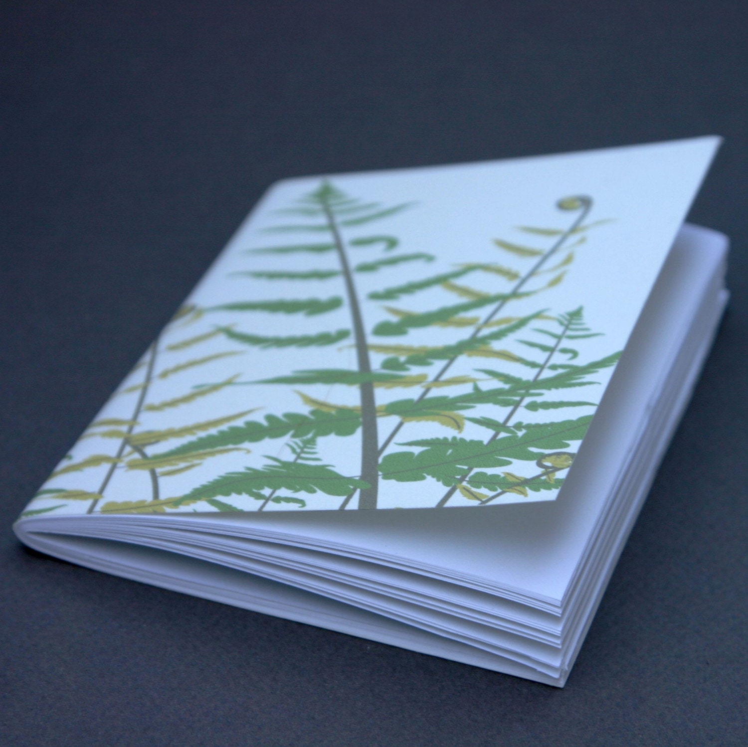 Fern Pocket Notebook Spring Summer White and Green Chartreuse Leaves Recycled Fiddlehead Botanic Woodland Natural History