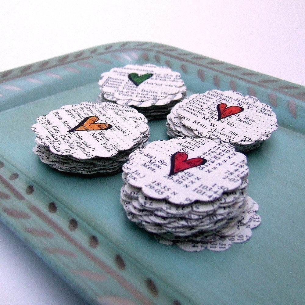 Heart Stickers, 20 hand drawn heart stickers handmade with recycled vintage atlas paper by KisforCalligraphy seal your love notes