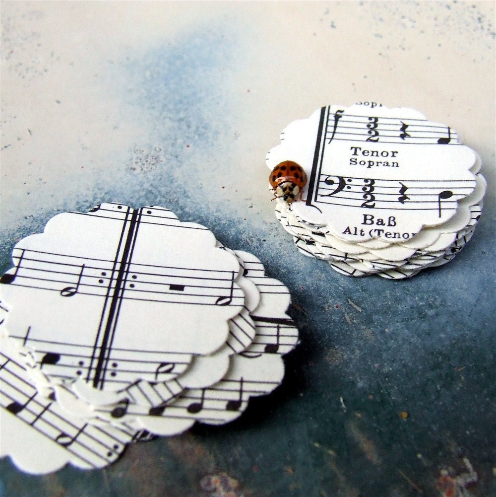 Sheet Music Stickers, Package of 20 stickers reclaimed from vintage paper by KisforCalligraphy