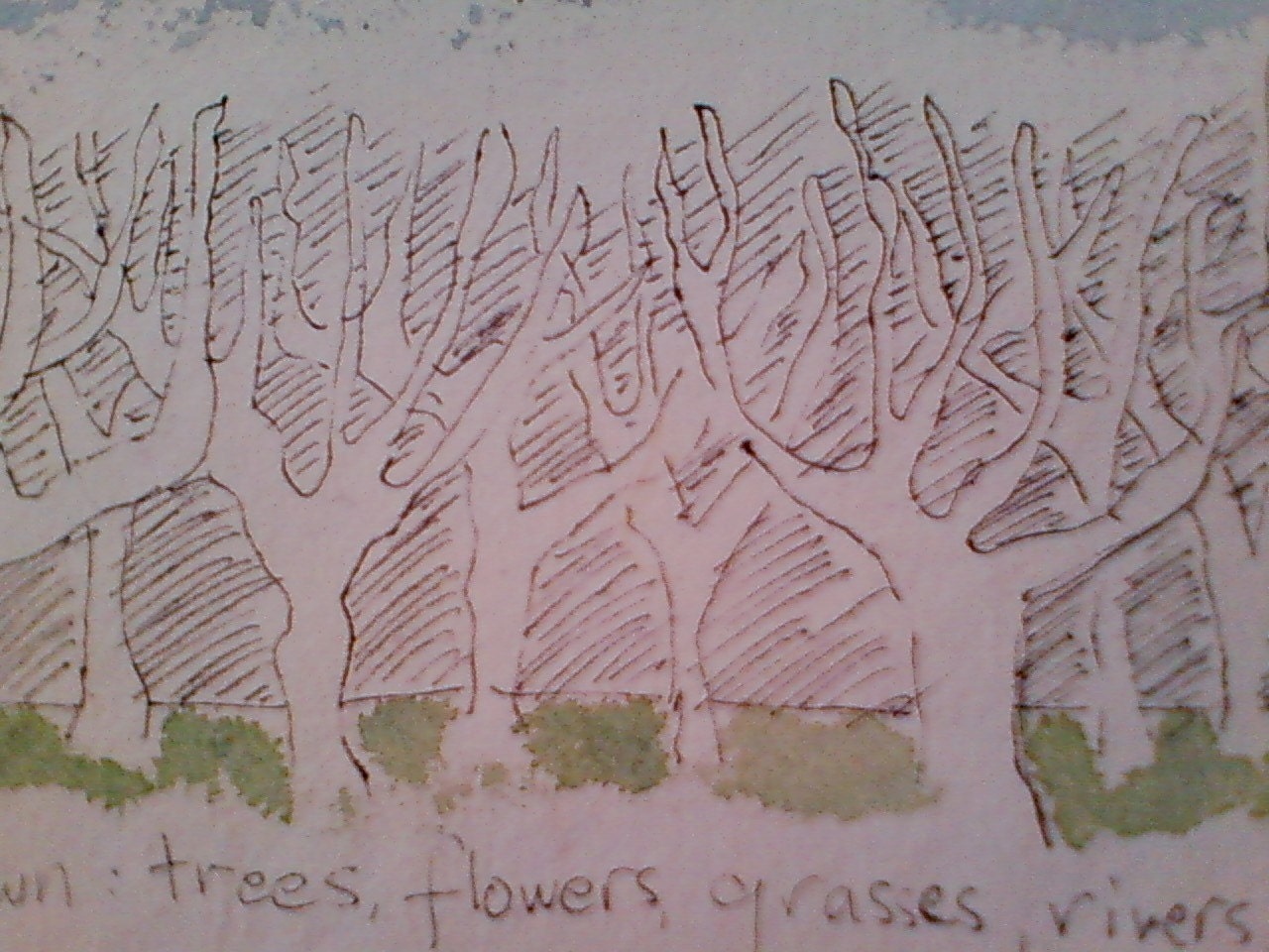 Ink and watercolour landscape drawing on handmade Japanese washi