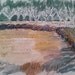 Japanese watercolor landscape painting with pen and ink on washi
