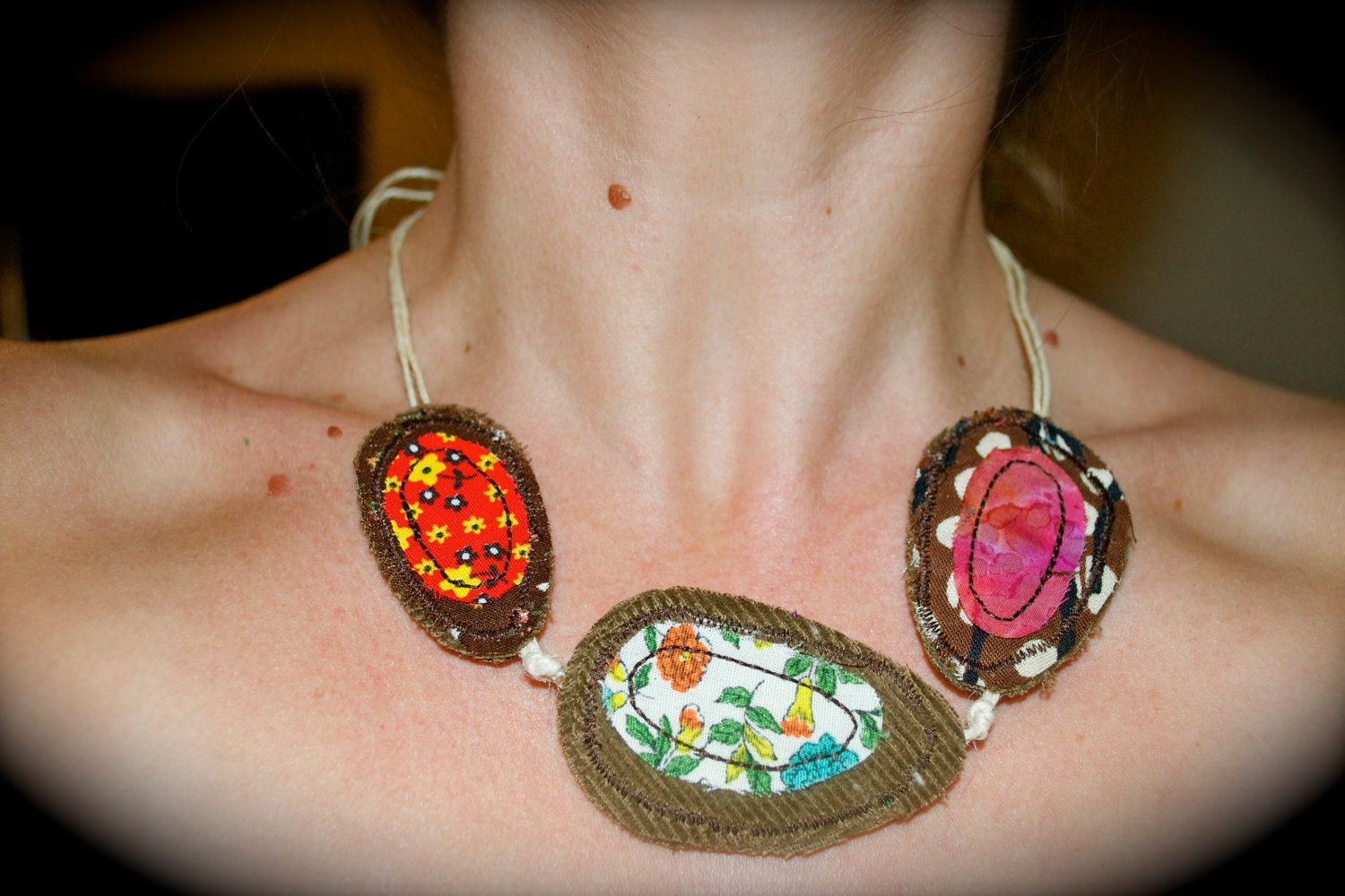 necklace fiber art brown sugar, textile art - made to order