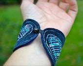 turquoise and navy fiber art bracelet cuff MADE TO ORDER