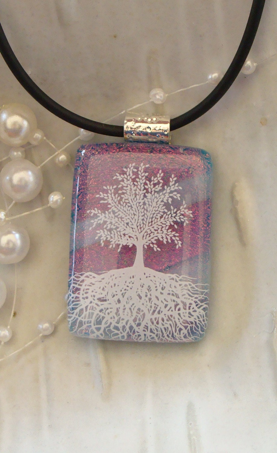 Tree of Life Dichroic Glass Pendant, Glass Jewelry, Necklace Included