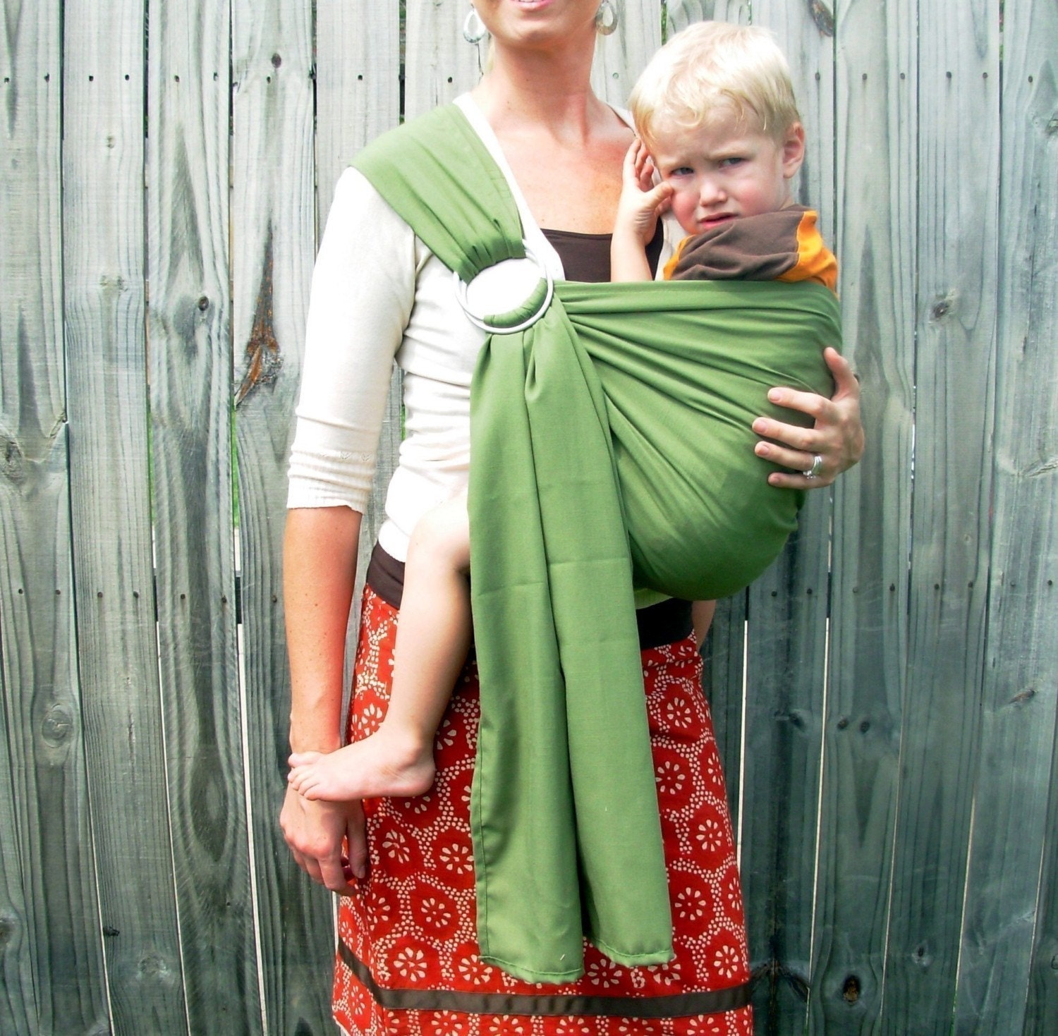 READY TO SHIP- New Stone Baby Sling - Olive Linen - Ring Sling for Baby or Toddler -