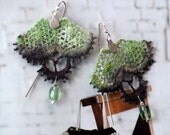Vintage Lace Earrings sterling silver fluorite stone green brown gemstone artisan romantic style multicolor design handmade free shipping - modesign
