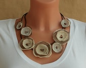 Ivory-brown cowslips on cord ---neck piece-necklace
