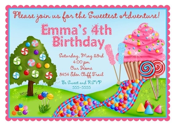 Candyland Birthday Party Invitations, Cupcake, Oh Sweet Candy Land, Sweet Shoppe, Sweet Shop, BIrthday, Children, Cupcake, Candy, Lollipop Il_570xn