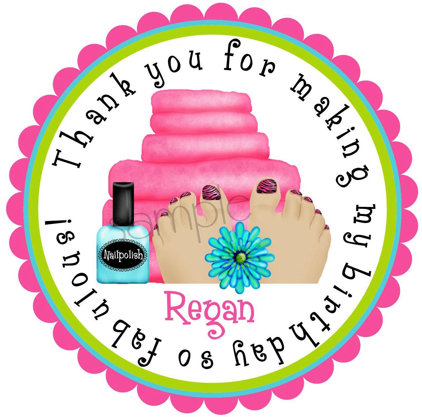 Spa Birthday Party stickers, Spa party, Favor stickers, Pedicure,personalized labels, set of 12 Il_570xn