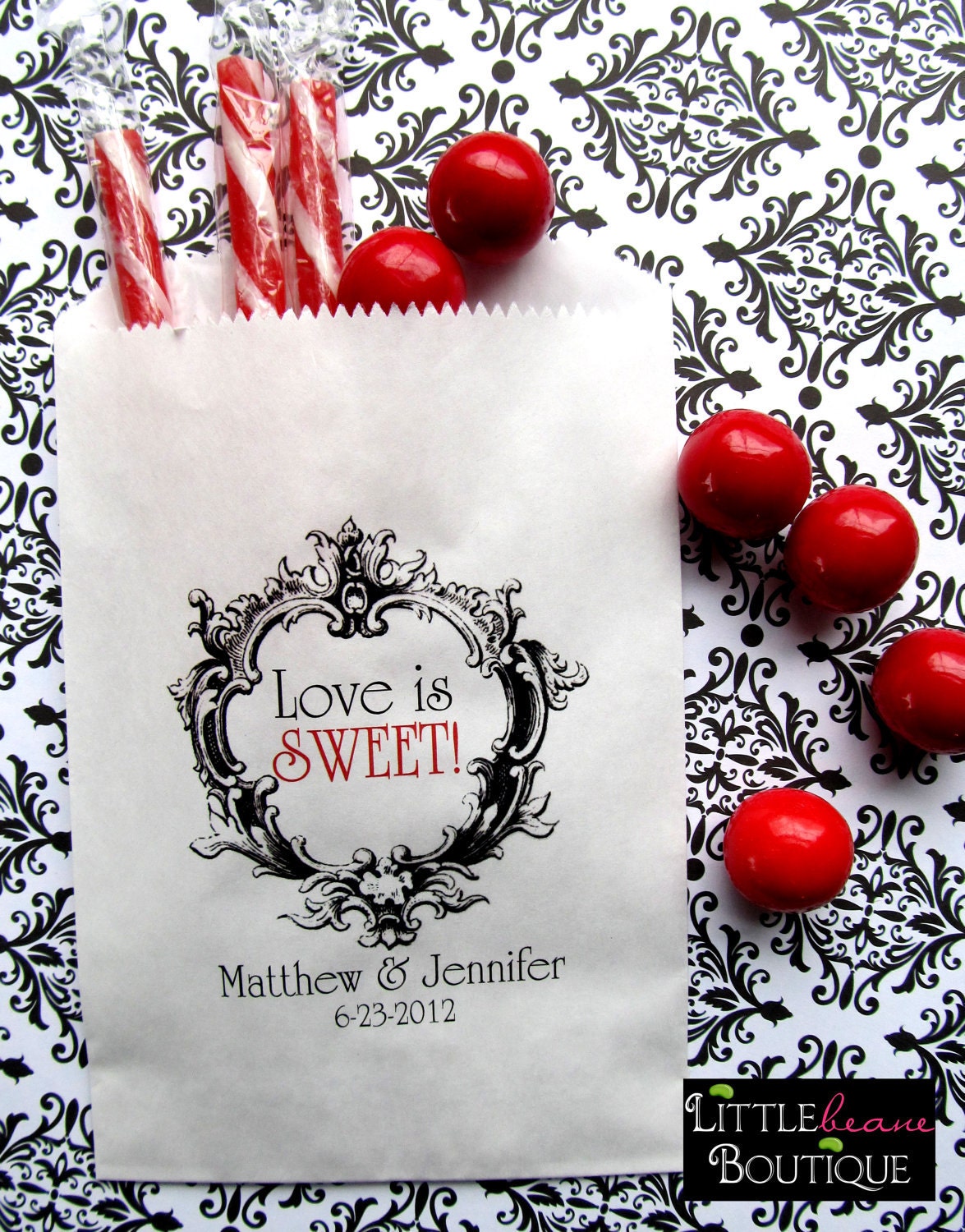 Personalized Candy Bags, Love is Sweet, Favor bags, Candy Buffet, Wedding, Bridal Shower,CUSTOM COLOR,Set of 24 Il_570xn