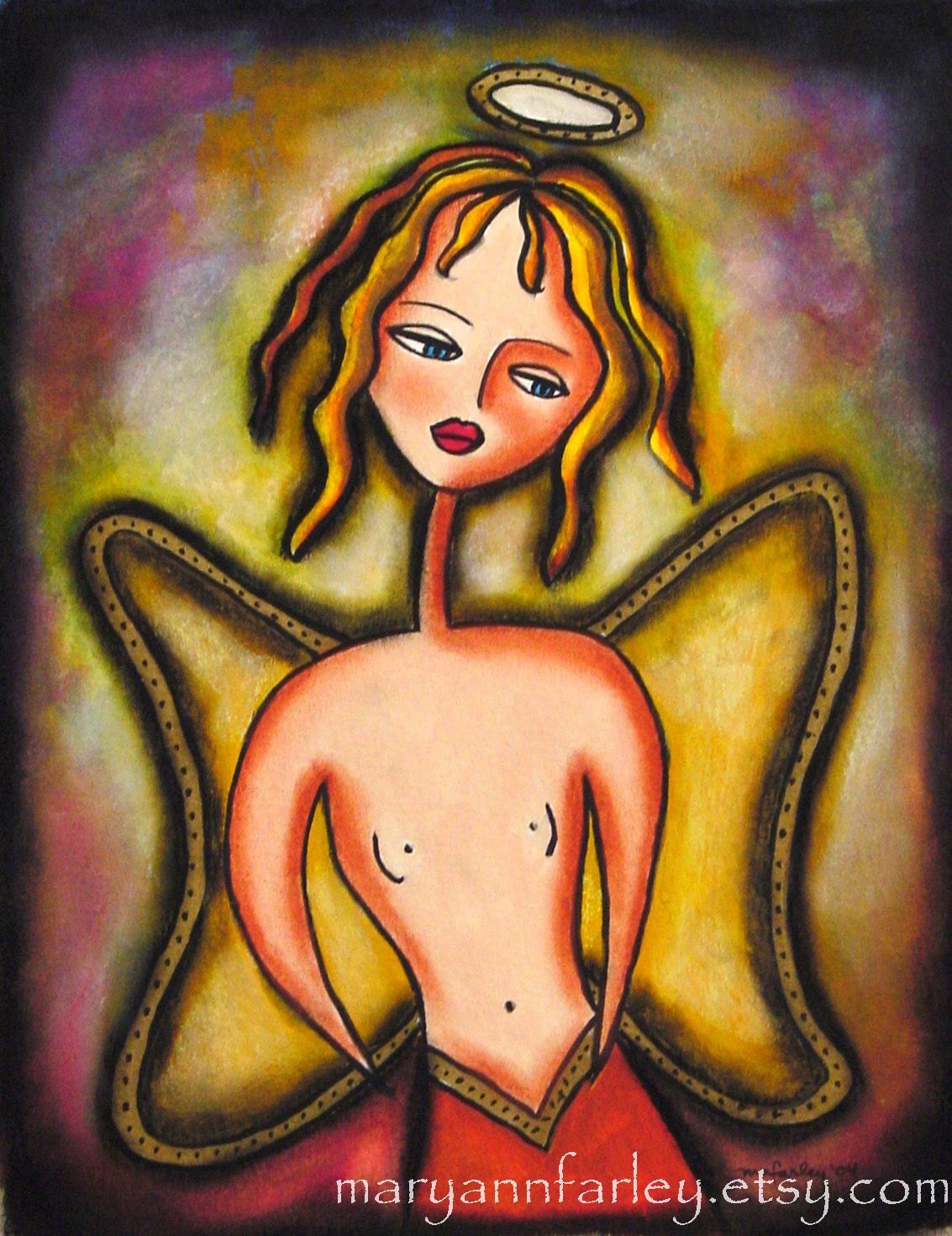 Angel Art Print, 8 x 10 Giclee, Inspirational, Whimsical Illustration Art, Nude Art, Religious Spiritual, Watercolor, Yellow
