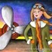 Female Aviator Art Print, Girl Art Print, Whimsical Art Deco, 1920s Aviation Art, Watercolor Mixed Media, 8 x 10, Green Blue
