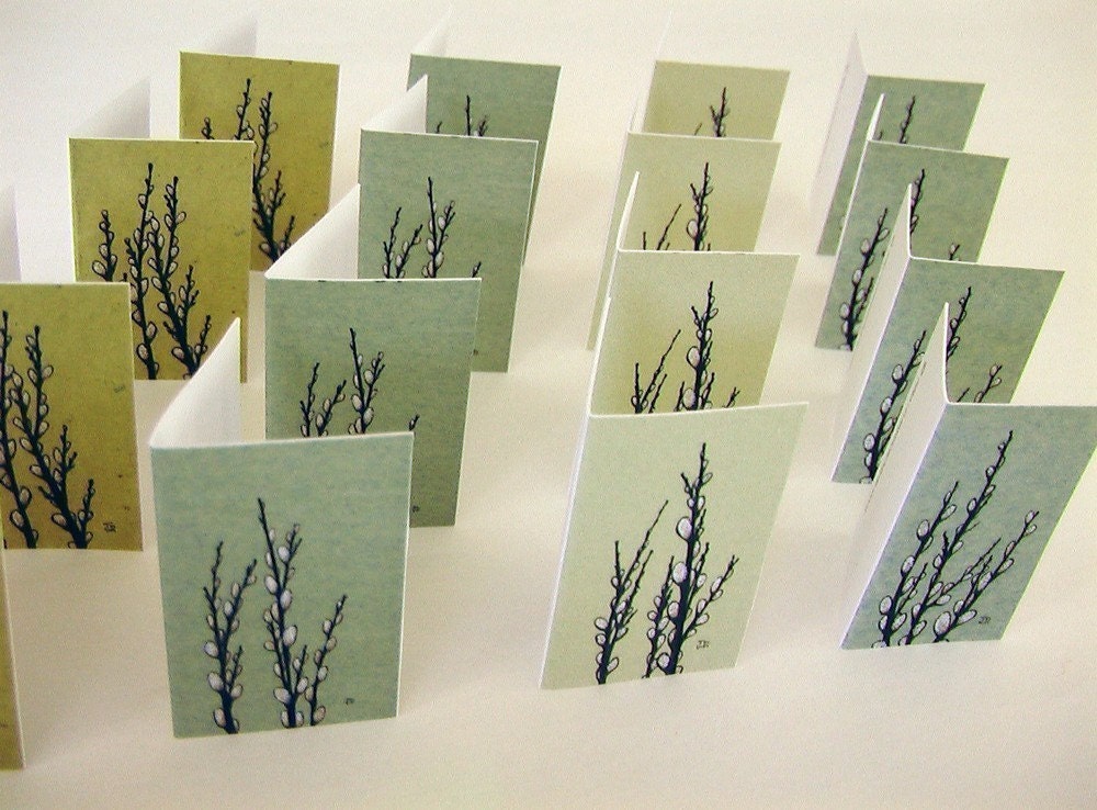 Miniature Greeting Cards - Pussy Willows Set of 8 with with envelopes and seals